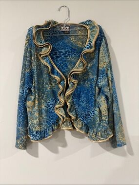 THE COLLECTIVE WORKS OF BEREK/ RETRO RUFFLE TRIM Y2K WHIMSICAL CARDIGAN SIZE/XL